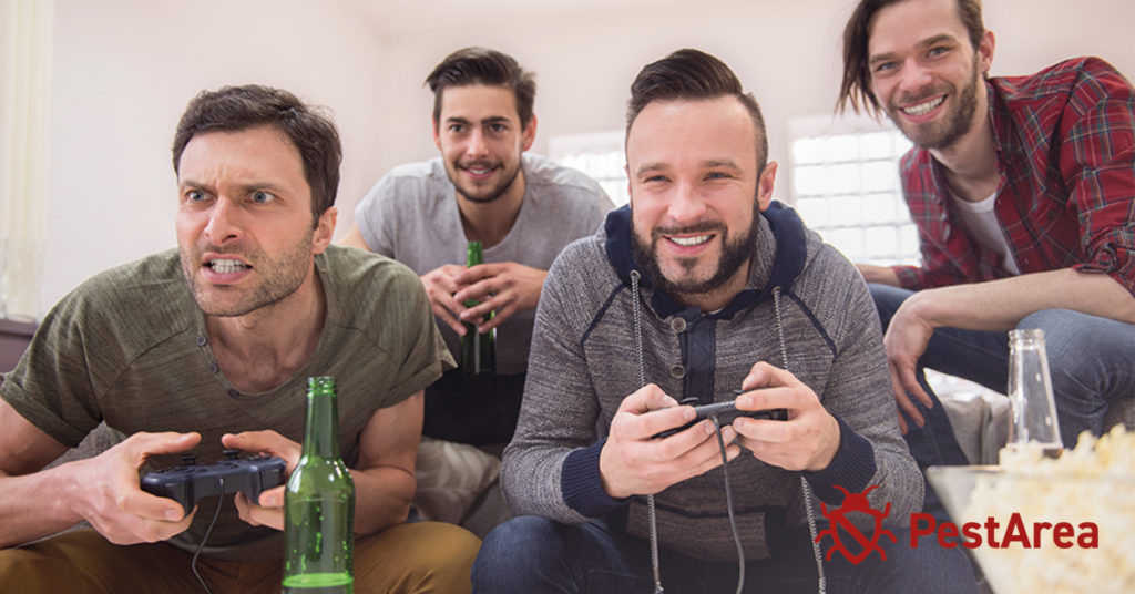 Friends-gathering to play videogames