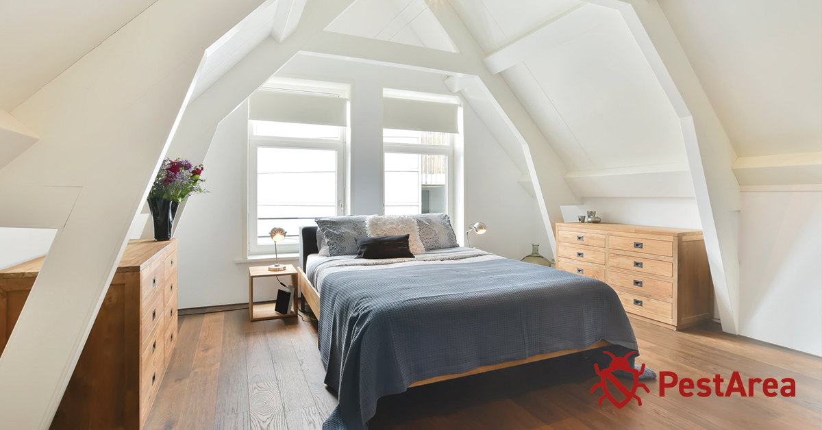 Bright bedroom in the attic